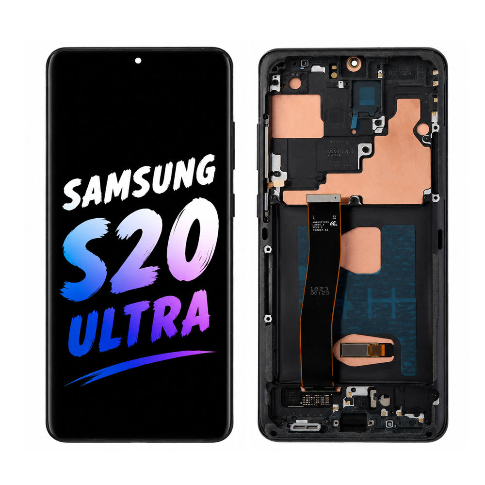 Original Samsung Galaxy S20 Ultra G988 AMOLED Display Combo with Frame Complete Screen Replacement Touch Digitizer Module OEM Quality Repair Unit