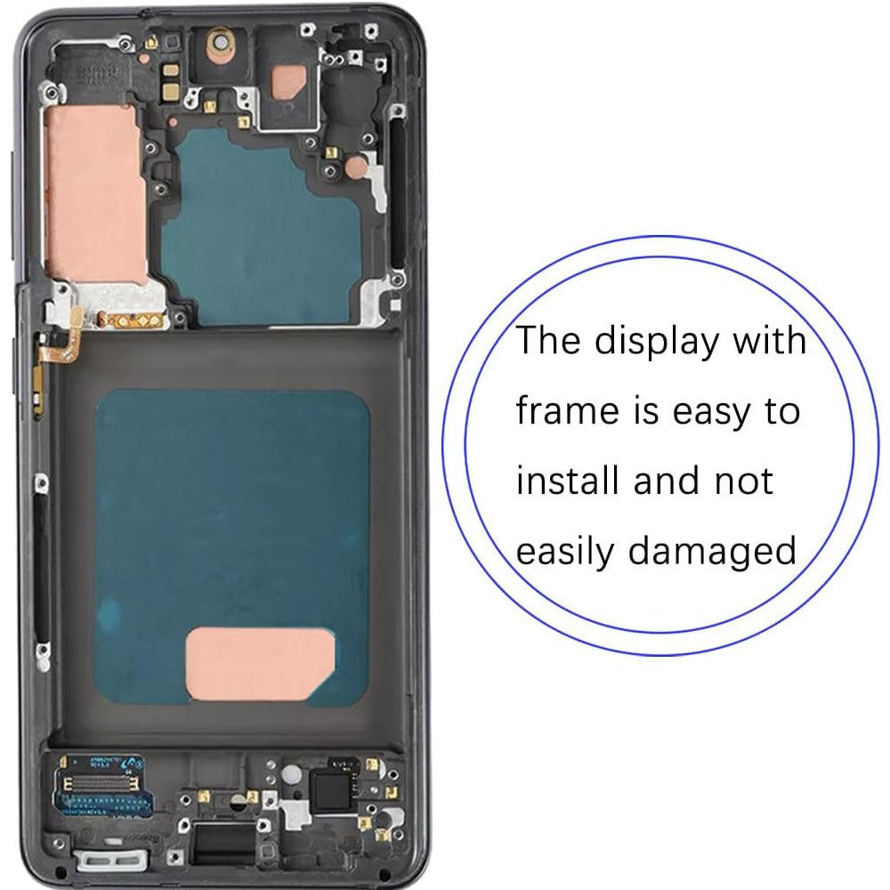 Original Samsung Galaxy S21 AMOLED Complete Screen Assembly with Frame Preinstalled Display Replacement Touch Digitizer OEM Grade Repair Part