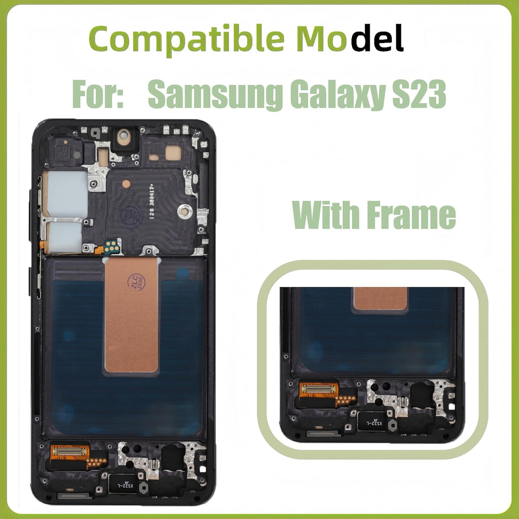 Samsung Galaxy S23 OLED Screen Replacement with Frame Full Assembly Touch Panel Digitizer Kit High Performance Repair Part