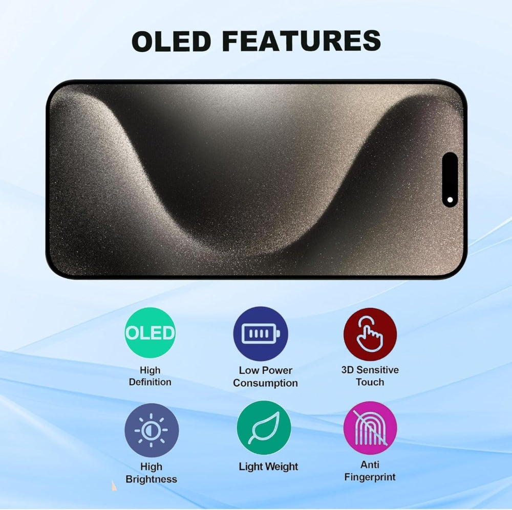 OLED Flexible Display Screen Replacement for iPhone 15 Pro Max (Soft OLED | COG | Movable IC)